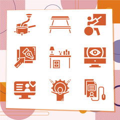 Simple set of 9 icons related to desk