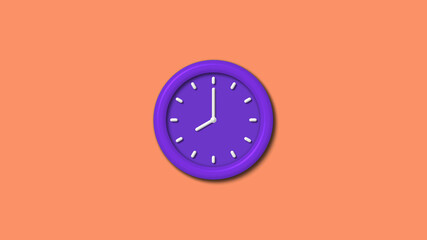 Purple color wall clock isolated on red light background,12 hours wall clock