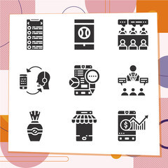 Simple set of 9 icons related to discussed