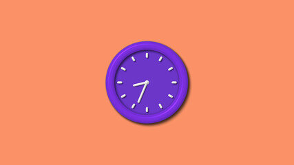 Purple color wall clock isolated on red light background,12 hours wall clock