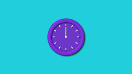 Amazing purple color 3d wall clock isolated on cyan background,12 hours wall clock
