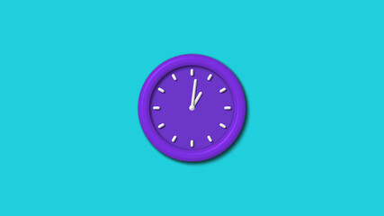 Amazing purple color 3d wall clock isolated on cyan background,12 hours wall clock