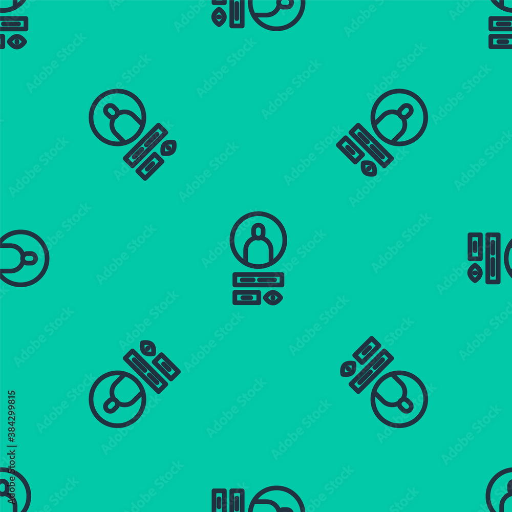 Poster blue line create account screen icon isolated seamless pattern on green background. vector illustrat