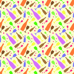 Seamless pattern with Wine bottle with wine glass. Vector illustration.