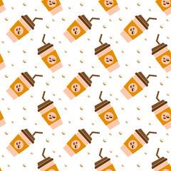 Seamless pattern with disposable coffee cup. Vector illustration.