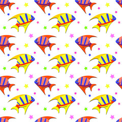 Fototapeta na wymiar Seamless pattern with Fish. Vector illustration.