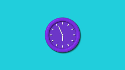 Purple color 12 hours 3d wall clock isolated on cyan background,wall clock