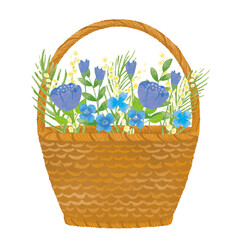 手描きの青い花籠イラスト素材