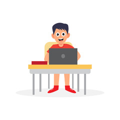 Child character cartoon illustration design learning on a laptop. vector