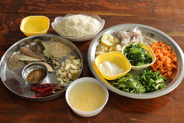 Mixed vegetables on wood background