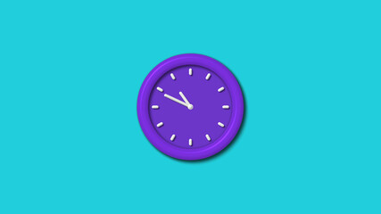 New purple color 3d wall clock isolated on cyan background,12 hours wall clock