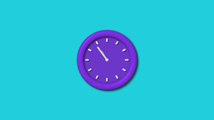 New purple color 3d wall clock isolated on cyan background,12 hours wall clock