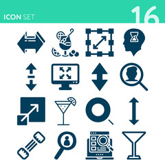 Simple set of 16 icons related to enlarge