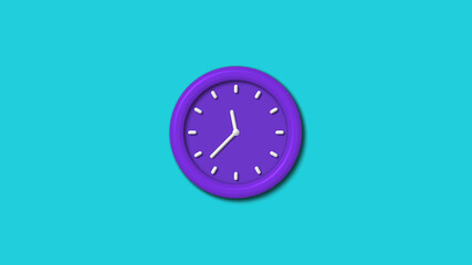 New purple color 3d wall clock isolated on cyan background,12 hours wall clock