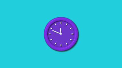 New purple color 3d wall clock isolated on cyan background,12 hours wall clock