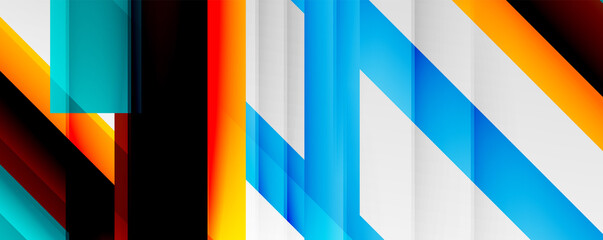 Geometric abstract backgrounds with shadow lines, modern forms, rectangles, squares and fluid gradients. Bright colorful stripes cool backdrops