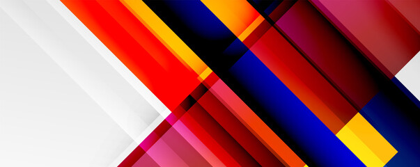 Geometric abstract backgrounds with shadow lines, modern forms, rectangles, squares and fluid gradients. Bright colorful stripes cool backdrops
