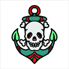 skull anchor tattoo vector design