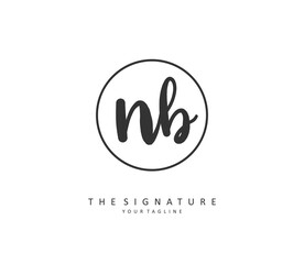 N B NB Initial letter handwriting and signature logo. A concept handwriting initial logo with template element.