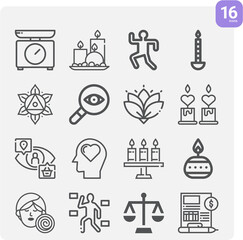 Simple set of meditation related lineal icons.