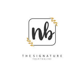 N B NB Initial letter handwriting and signature logo. A concept handwriting initial logo with template element.