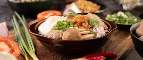 Guay Jap, meatballs, Vietnamese Pork Sausage and Pork bone, Thai food.