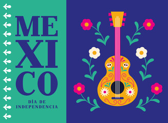 Mexico dia de la independencia with guitar vector design