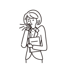 ビジネス：女性・病気・症状（咳・線画）