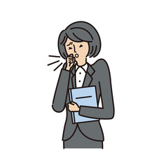 ビジネス：女性・病気・症状（咳・主線あり）