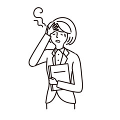 ビジネス：女性・病気・症状（発熱・線画）