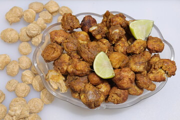 Soya chunks pakoda isolated on white background