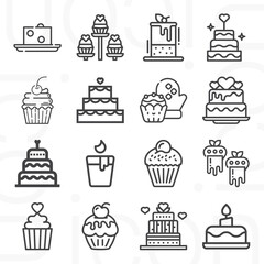 16 pack of birthday cake  lineal web icons set