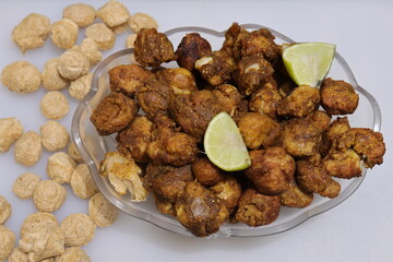 Soya chunks pakoda isolated on white background