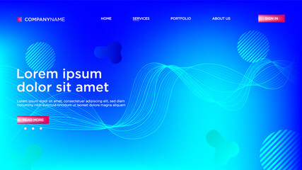  Abstract background website Landing Page. Template for websites, or apps. Modern design. Abstract vector style. line and particles. Curved wavy line, smooth stripe Vector - Vector Illustration