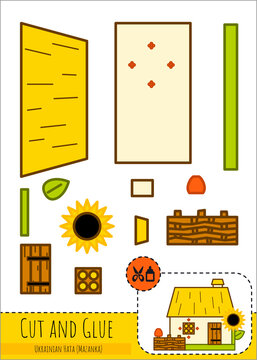 Cut and Glue Worksheet - Traditional buildings around the world - Ukrainian Hata (Mazanka)