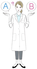 A woman doctor comparing A with B