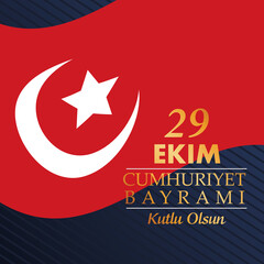 ekim bayrami celebration with turkey flag in blue background