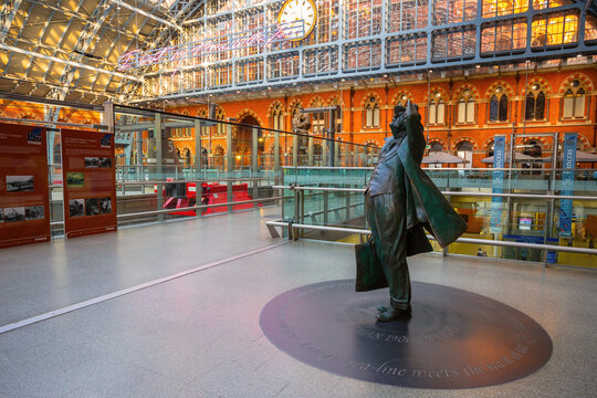 London, UK - May 14 2018: The Betjeman statue of sir John Betjeman the man who save St. Pancras station from demolition in the 1960's
