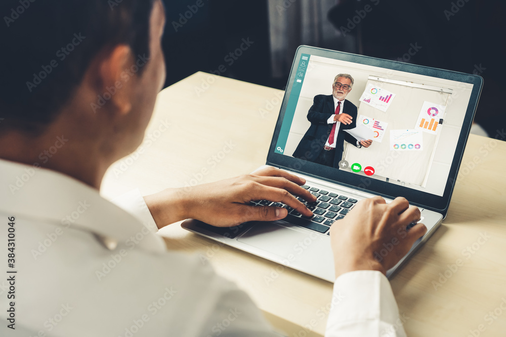 Poster e-learning and online business presentation meeting concept. digital training course for people to d