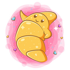 Smiling cute kawaii cartoon of croissant character