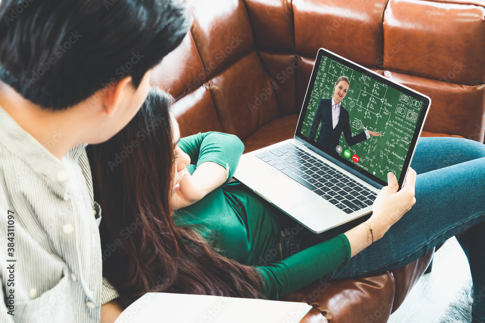 Poster e-learning and online education for student and university concept. video conference call technology