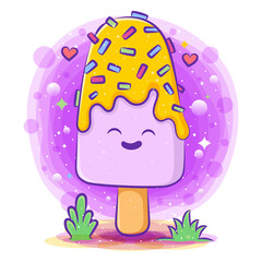 Delicious ice cream in stick kawaii character