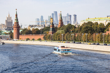 view of Kremlin with Moscow-city and skyscraper of Ministry of Foreign Affairs on background from...