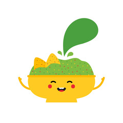 Cute cartoon style mexican guacamole dip, sauce bowls character with speech bubble, talking, giving advice or information. 