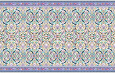 Seamless pattern based on Tai Lue tribal embroidery pattern. Pastel color stitch on white background. Idea for paper, cover, fabric, interior decor and other users.
