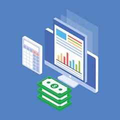 
Computer having different charts online infographic 
