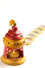 Indian Festival Diwali , Beautiful Clay Oil Lamp for for diwali celebration