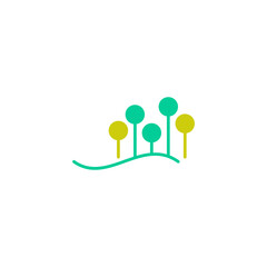 round geometric five trees logo on a wavy line