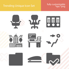 Simple set of business establishment related filled icons.