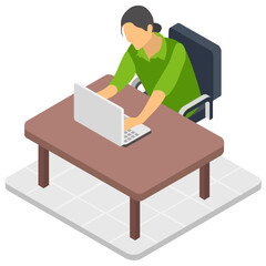 
An employee sitting in front of computer, workplace icon 
